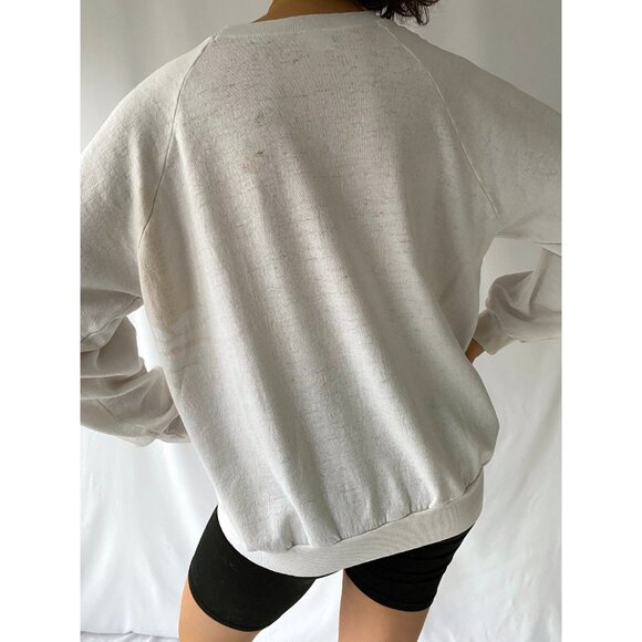 80s vintage COOL CAT graphic thrashed distressed faded cotton pullover sweater - Picture 6 of 10